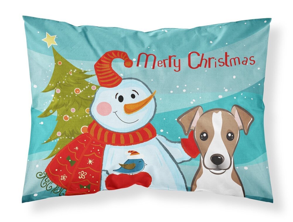 1028 BB1880PILLOWCASE Snowman with Jack Russell Terrier Fabric Standard